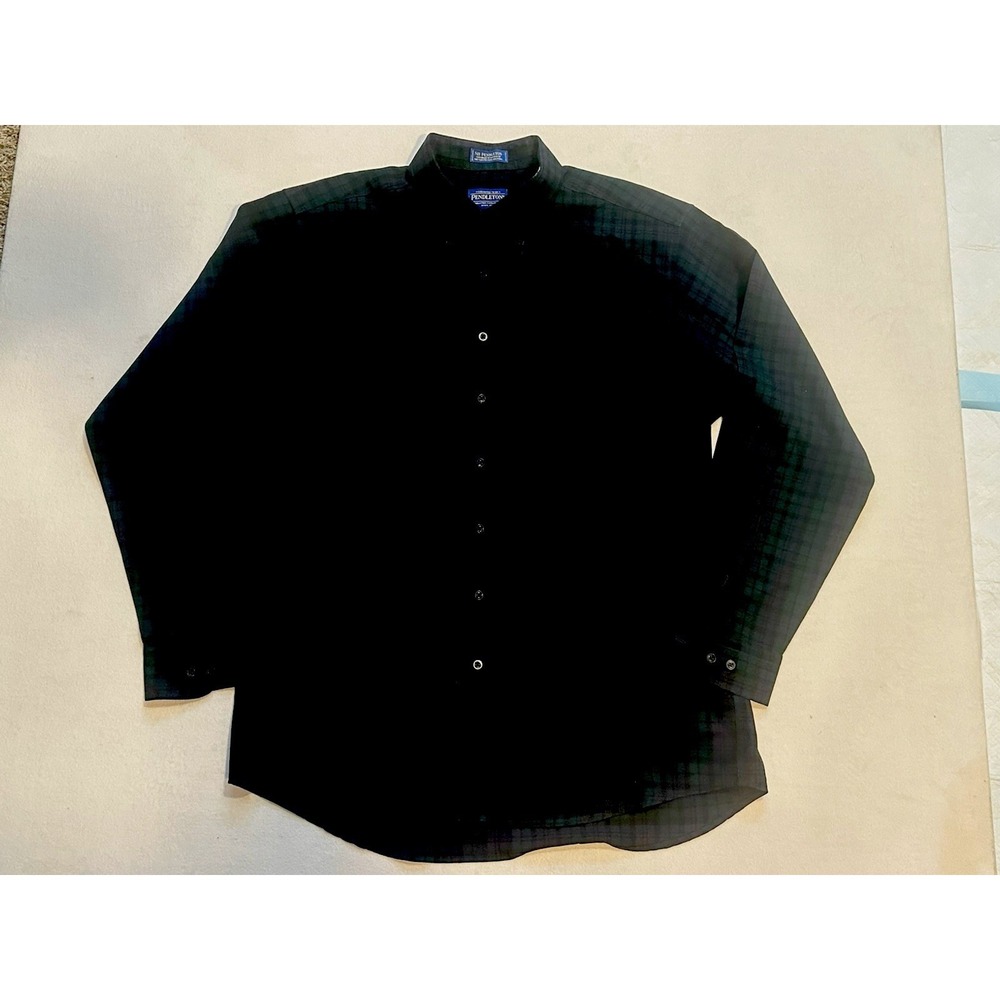 Sir PENDLETON Shirt Button Up 100% Wool Plaid BLACKWATCH Tartan Plaid Mens XLT
